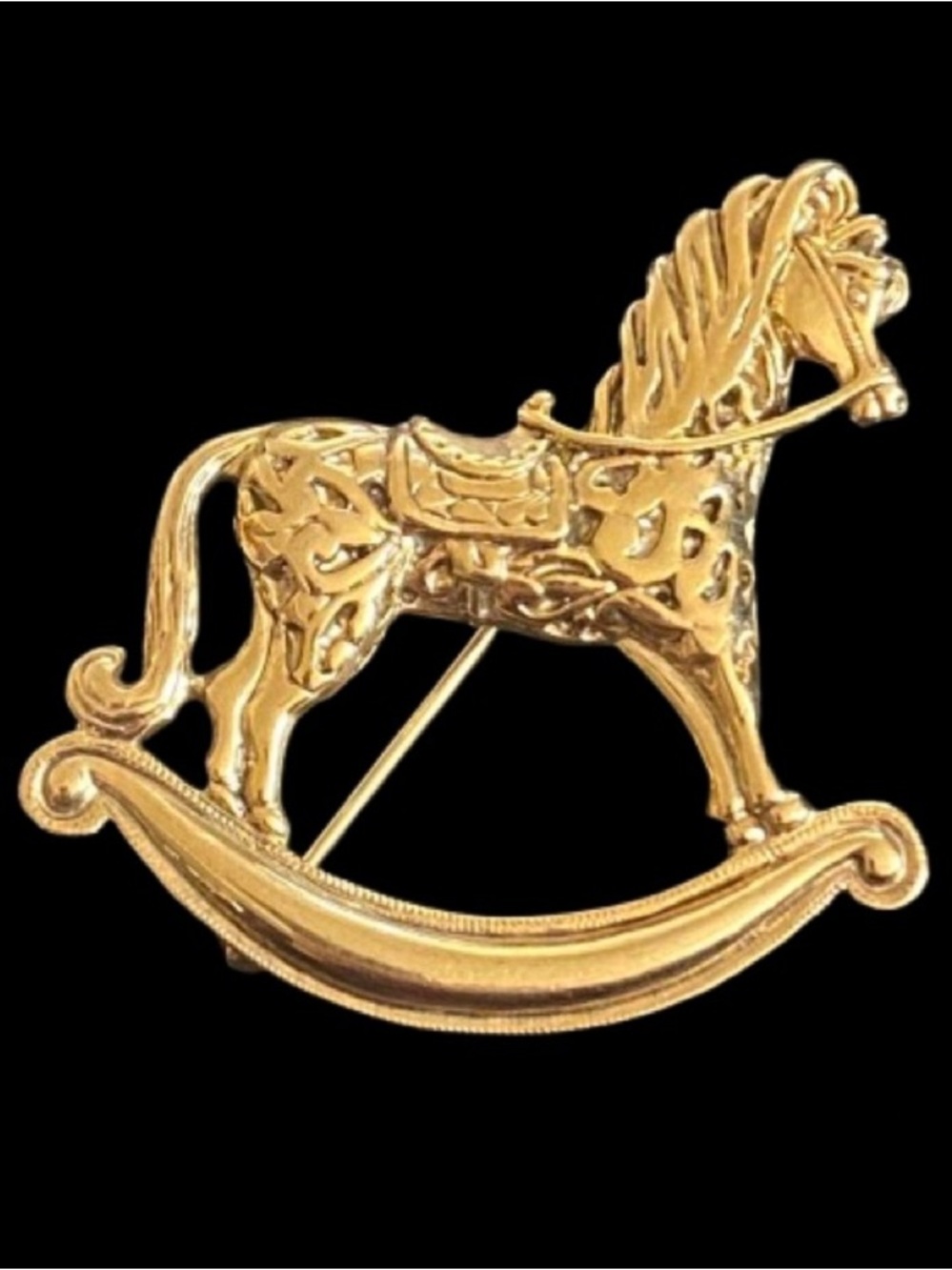 1928 Brand Rocking Horse Brooch Pin Gold Tone Metal